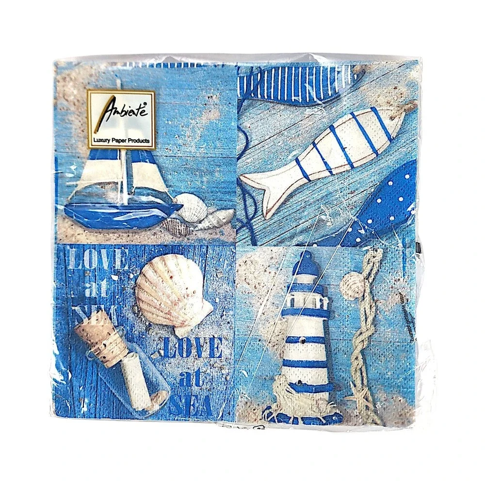 Vintage Lunch Decoupage Napkins Shell Boat Lighthouse Fish Open Package Of 19